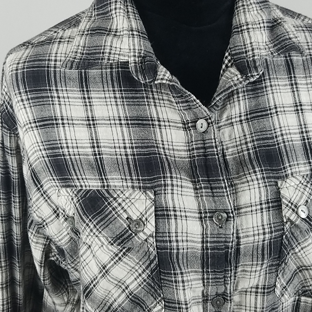 Vince women S plaid blouse long sleeve button down top cotton western cowgirl - Picture 2 of 6